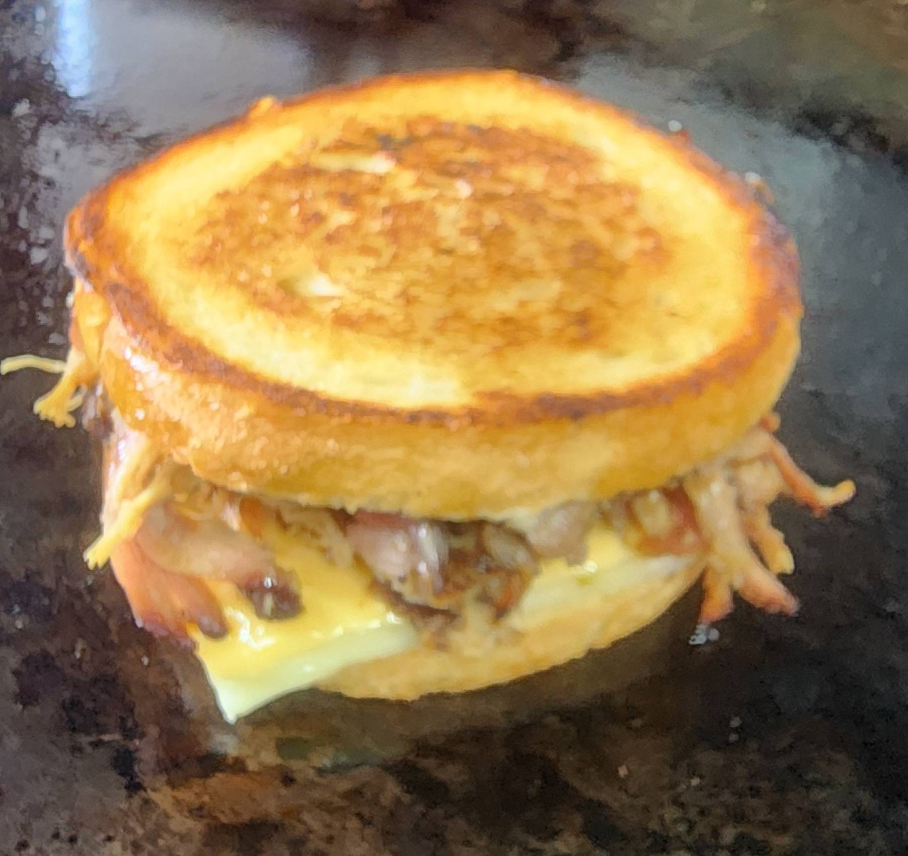 Brisket melt fresh off the flat-top